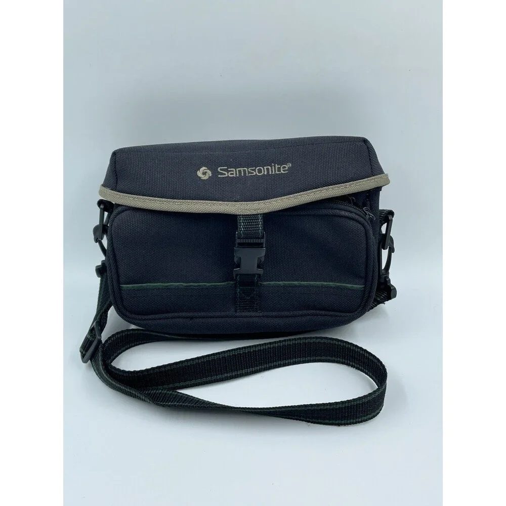 Samsonite Black Green Camera Case Travel Bag 7 x 8 x 3 Belt Loop W/ Strap 300X